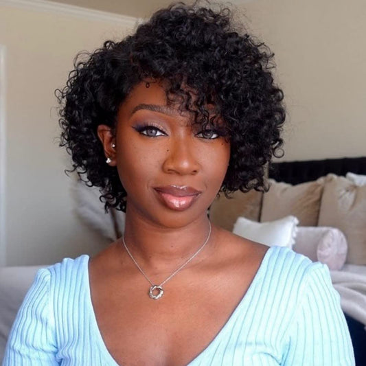 8 Inch Short Curly Lace Front Wigs Human Hair 13X4 Pixie Cut Short Curly Human Hair Wigs Short Wigs for Black Women Human Hair (natural color)